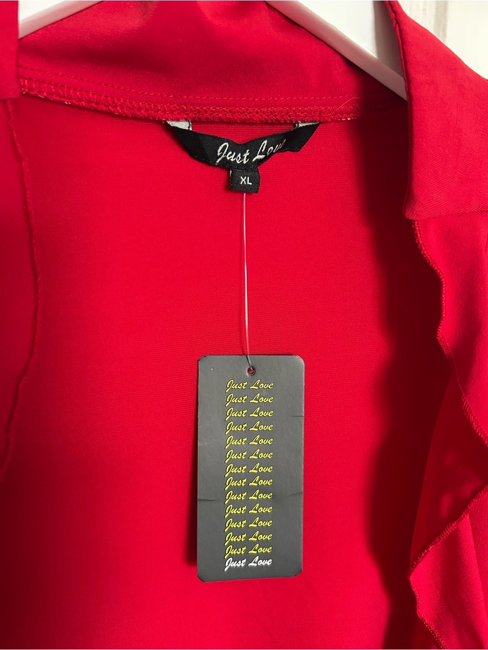 Just Love Red Ruffle-Front Open Jacket - Picture 2 of 5